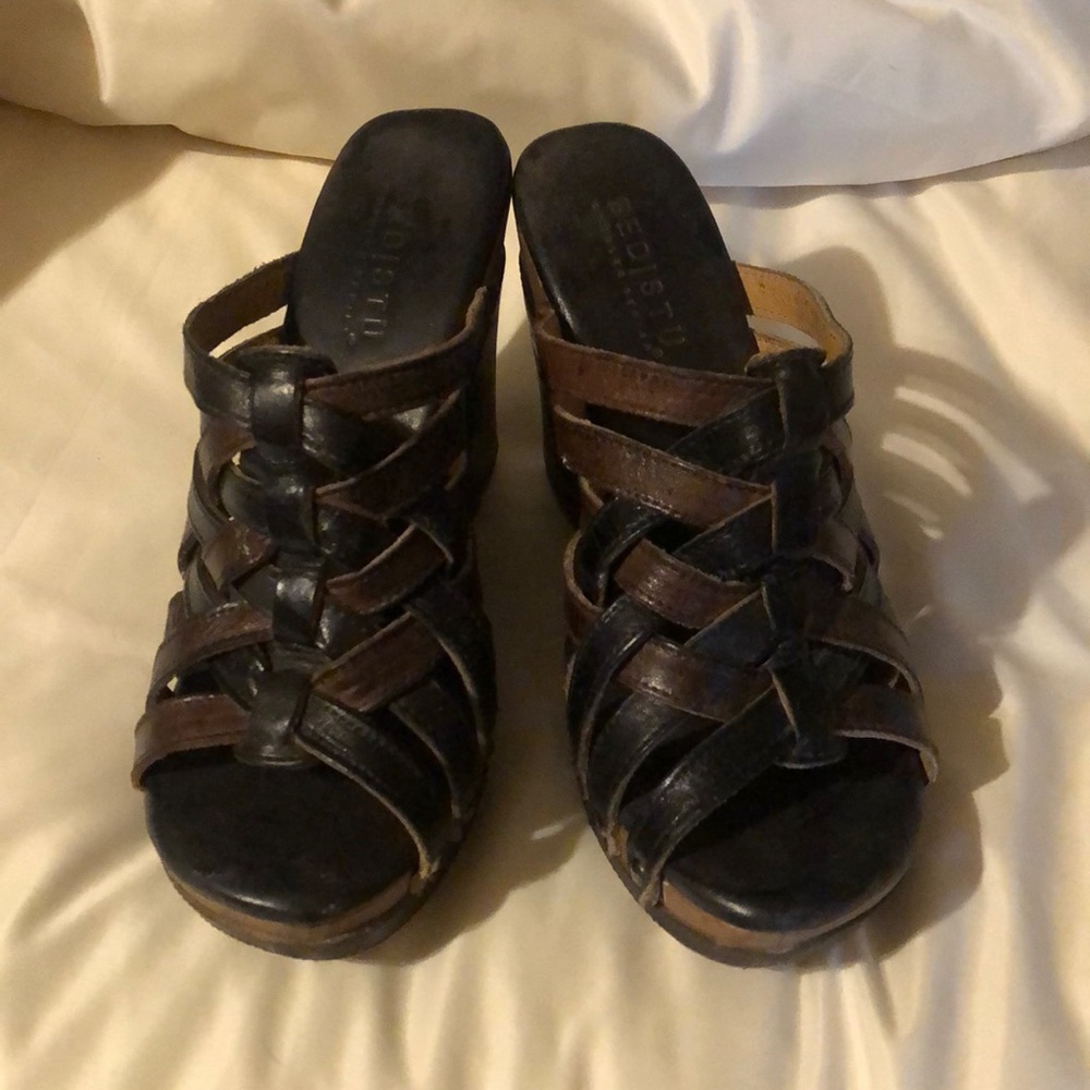 Bedstu wedges brown and black leather
